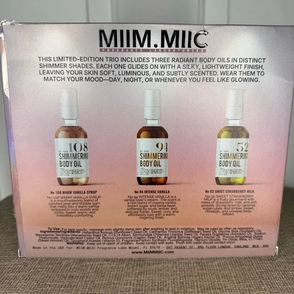 MIIM MIIC The Glow Edit Shimmer Body Oil Vanilla Strawberry 94, 52, 108 3x 2 oz - Picture 2 of 4